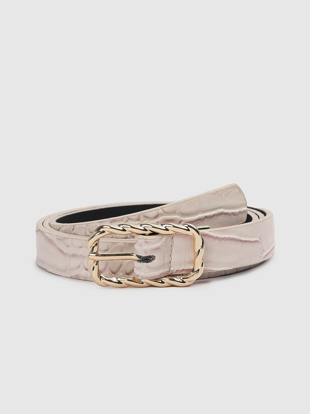 

max Women Textured Slim Belt, Off white