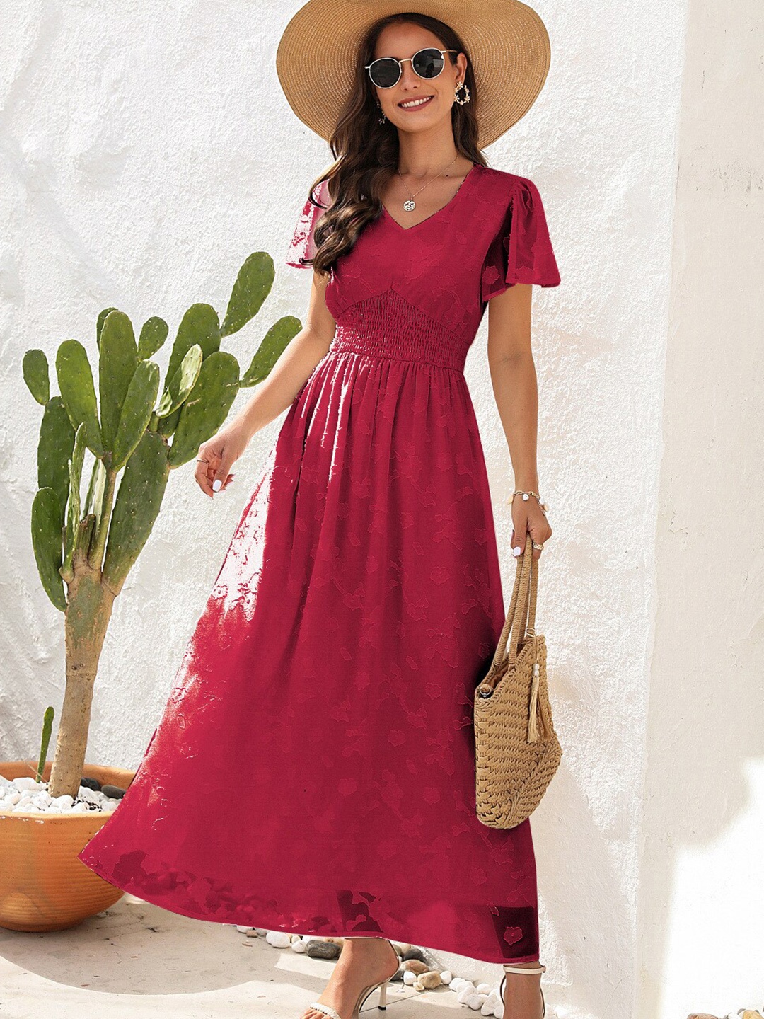 

StyleCast Self Designed V-Neck Fit & Flare Dress, Maroon