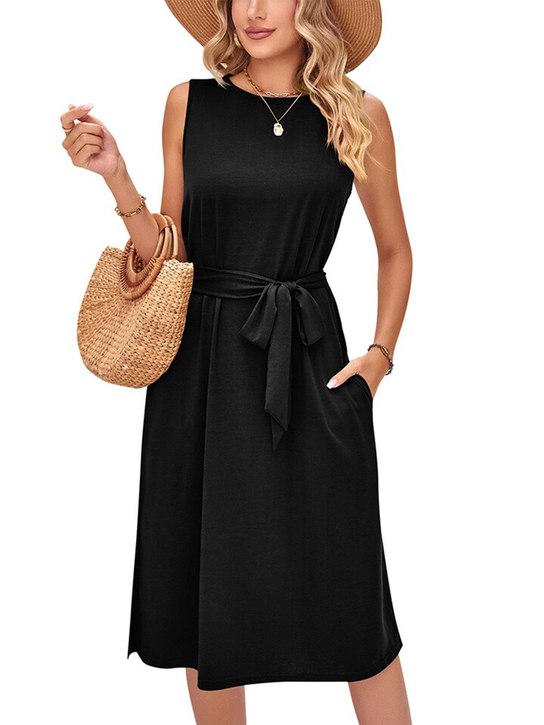 

StyleCast Black Round Neck A-Line Dress