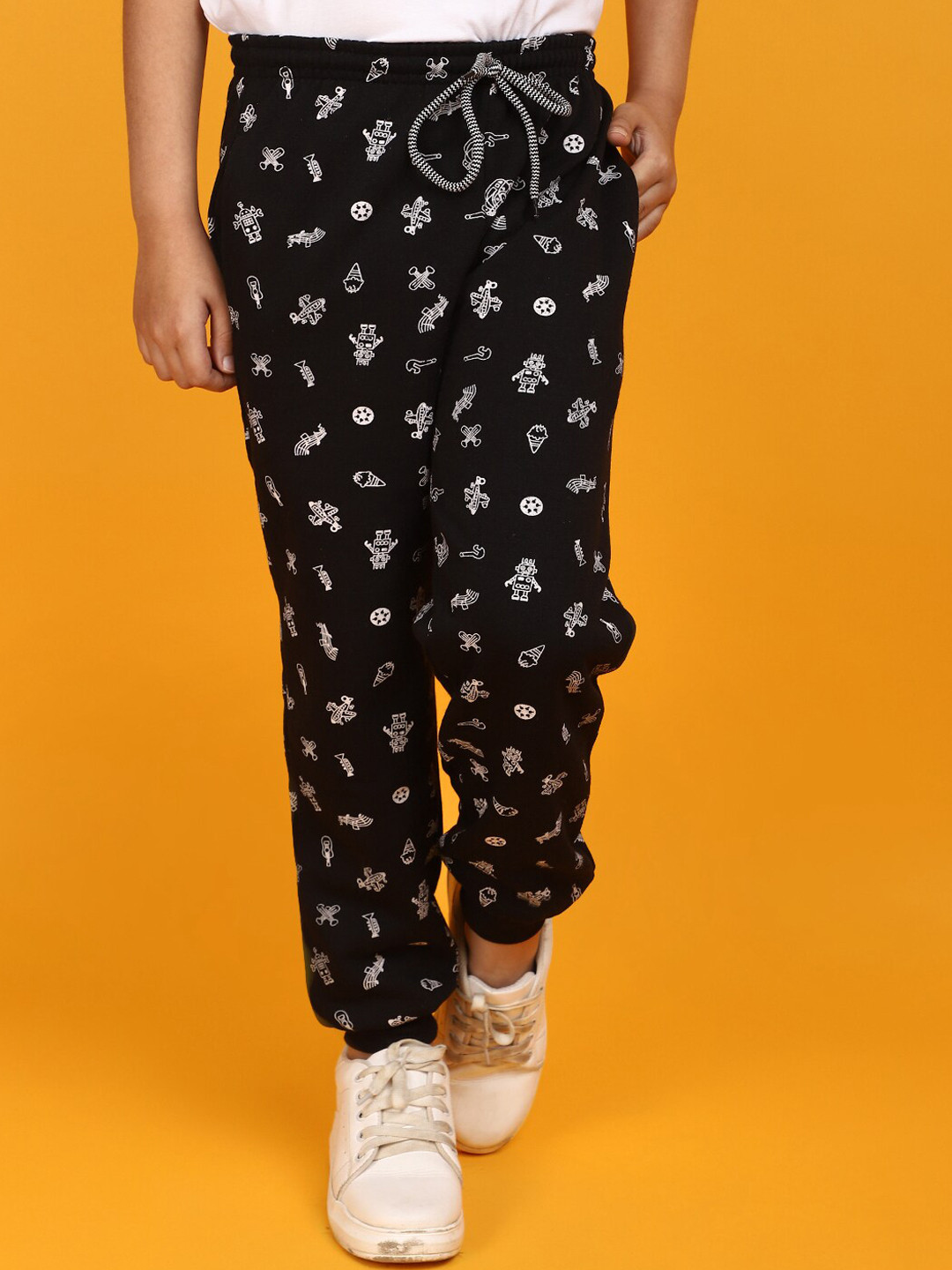 

V-Mart Boys Conversational Printed Cotton Joggers, Black