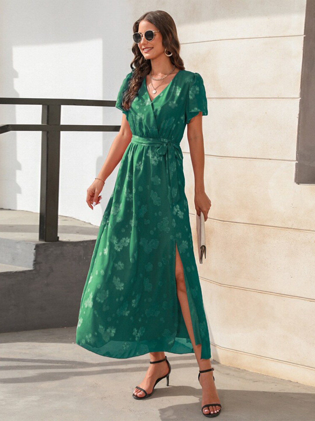 

StyleCast Green Floral Printed Fit & Flare Midi Dress