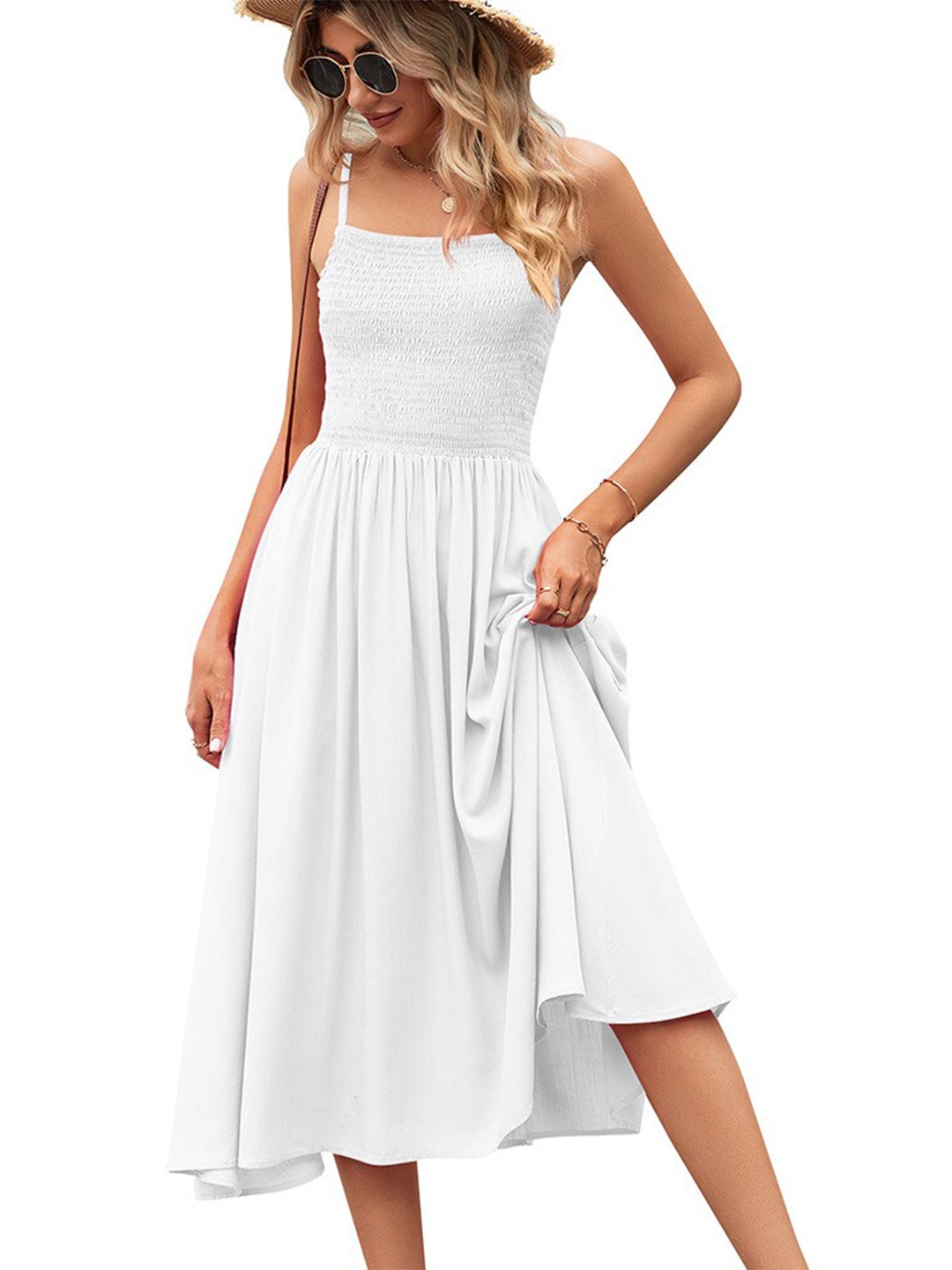 

StyleCast White Shoulder Strap Fit & Flare Midi Dress