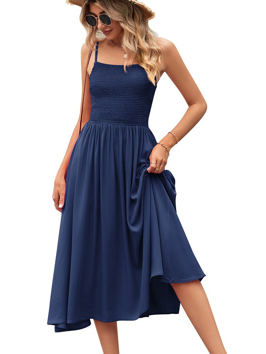 

StyleCast Navy Blue Shoulder Straps Fit & Flare Midi Dress