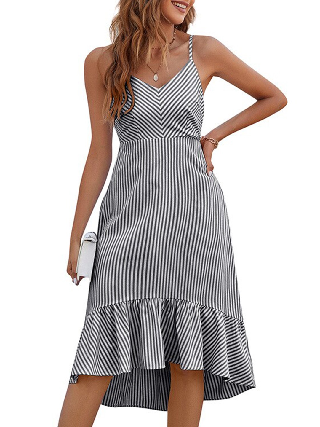 

StyleCast Black Striped Shoulder Straps A-Line Dress