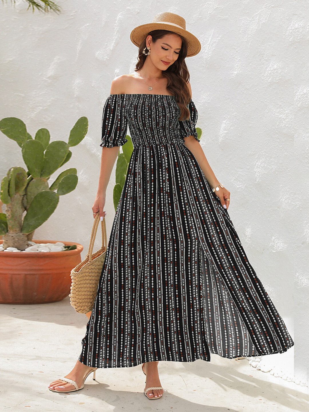 

StyleCast Black Floral Print Off-Shoulder Maxi Dress