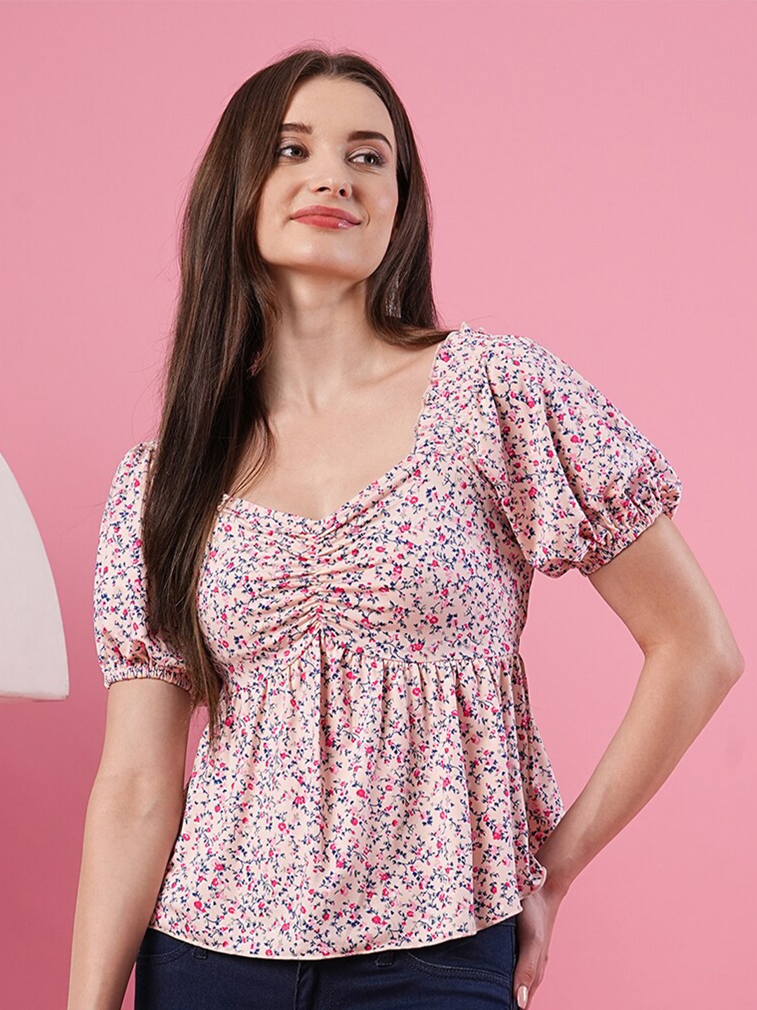 

Globus Floral Printed Peplum Top, Pink