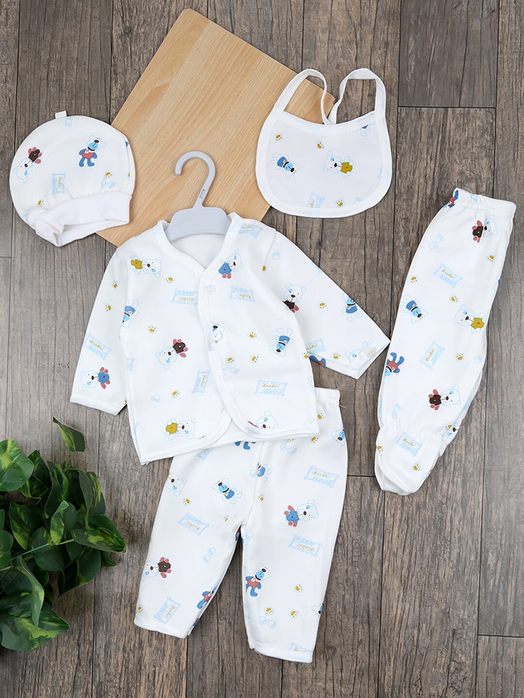 

Moms Home Infants Pack Of 5 Printed Organic Cotton Baby Apparel Gift Set, Blue
