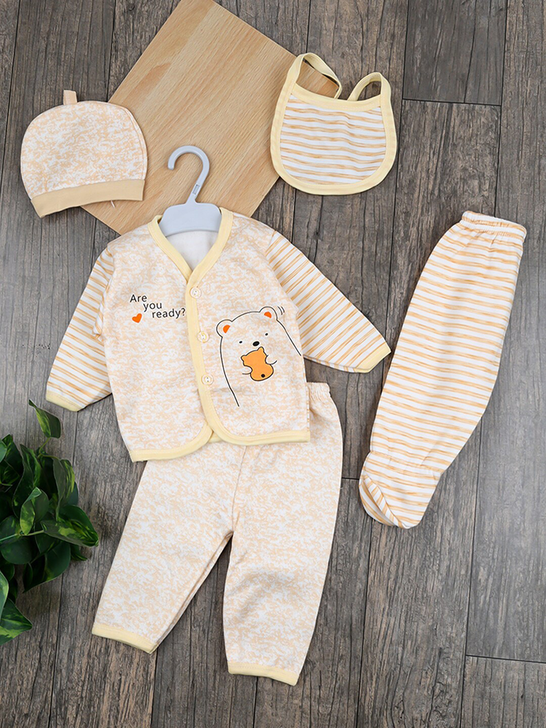 

Moms Home Infants 5-Pcs Striped Breathable Organic Cotton Baby Apparel Gift Set, Brown