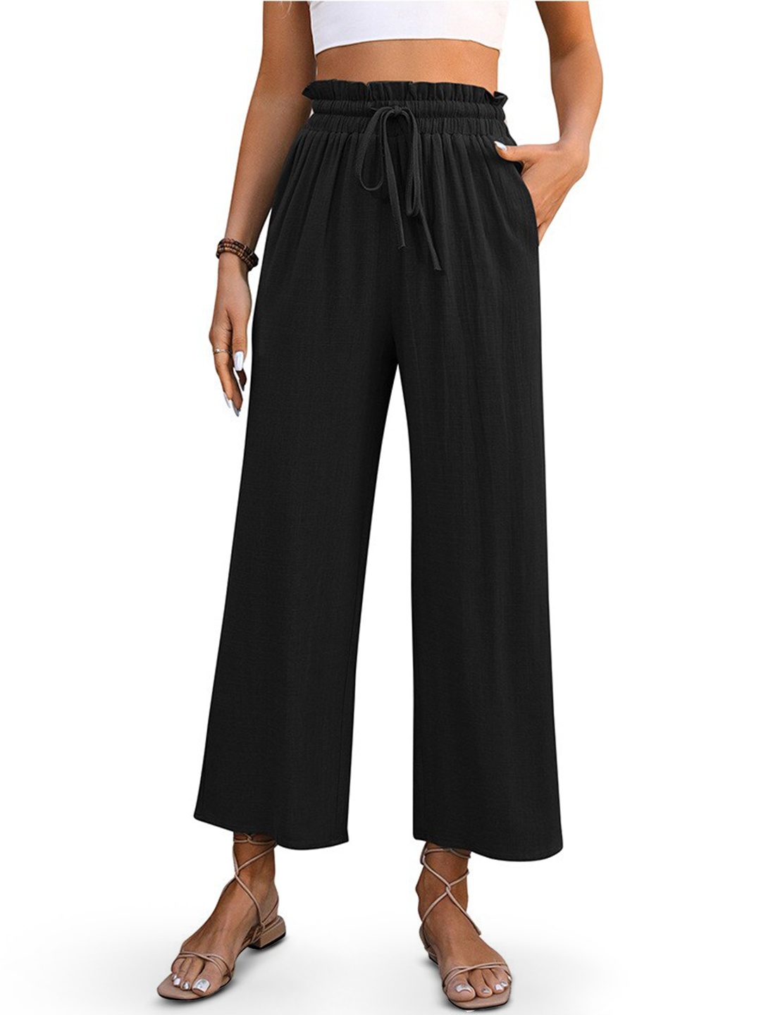 

StyleCast Black Mid-Rise Cotton Straight Palazzos