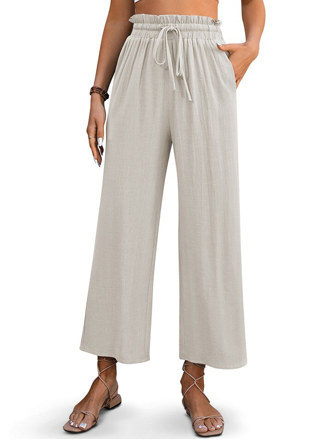 

StyleCast Off White Mid-Rise Cotton Straight Palazzos