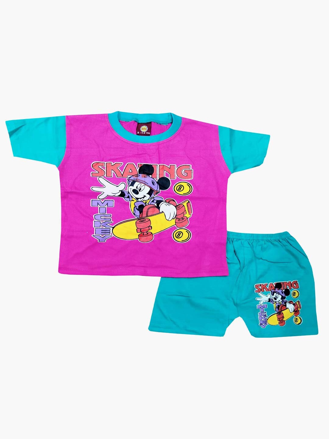 

MRB Boys Mickey Mouse Printed Pure Cotton T-shirt with Shorts, Pink