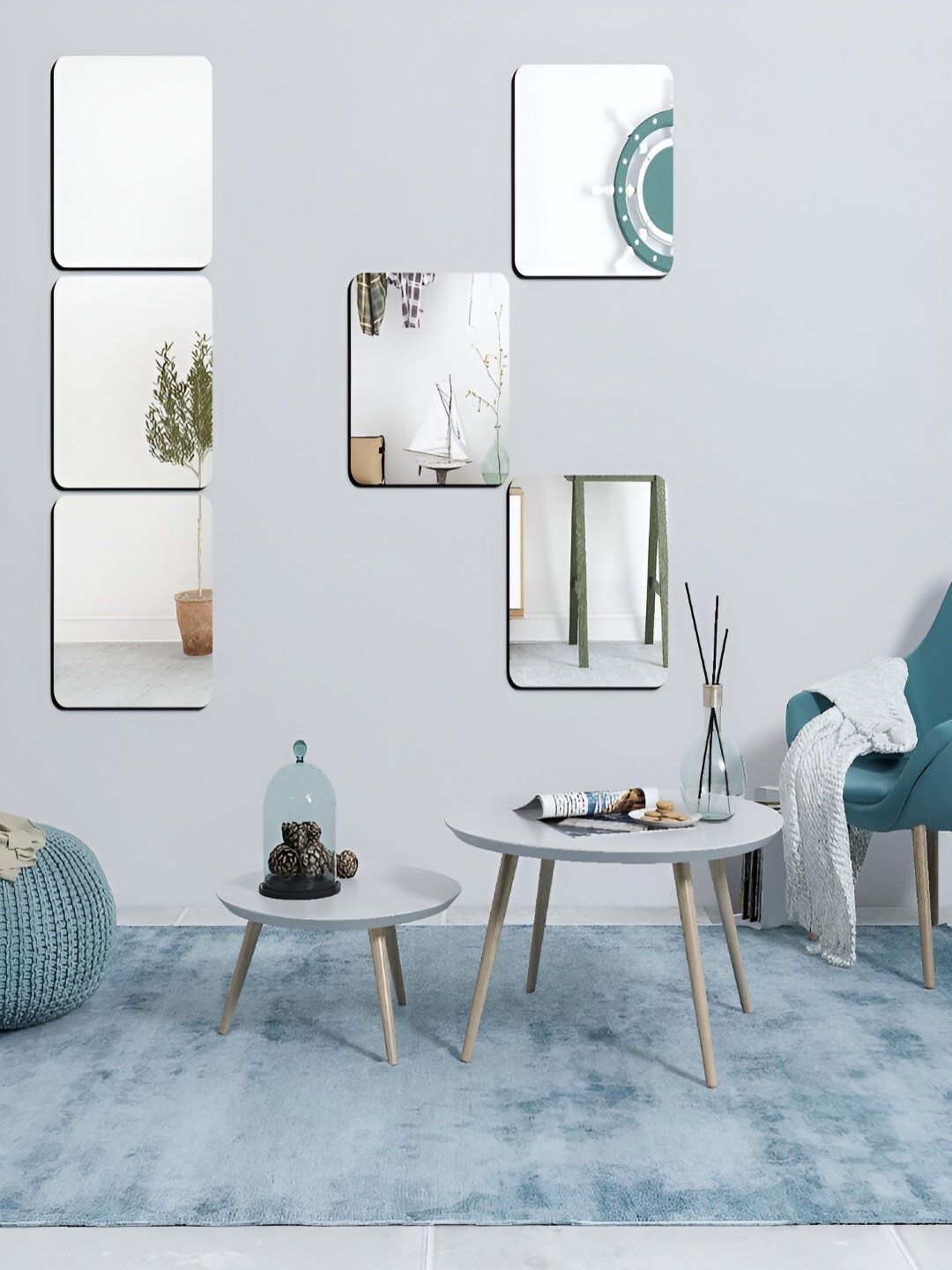 

Kuber Industries 6 Pcs Self Adhesive Mirror Wall Stickers, Silver