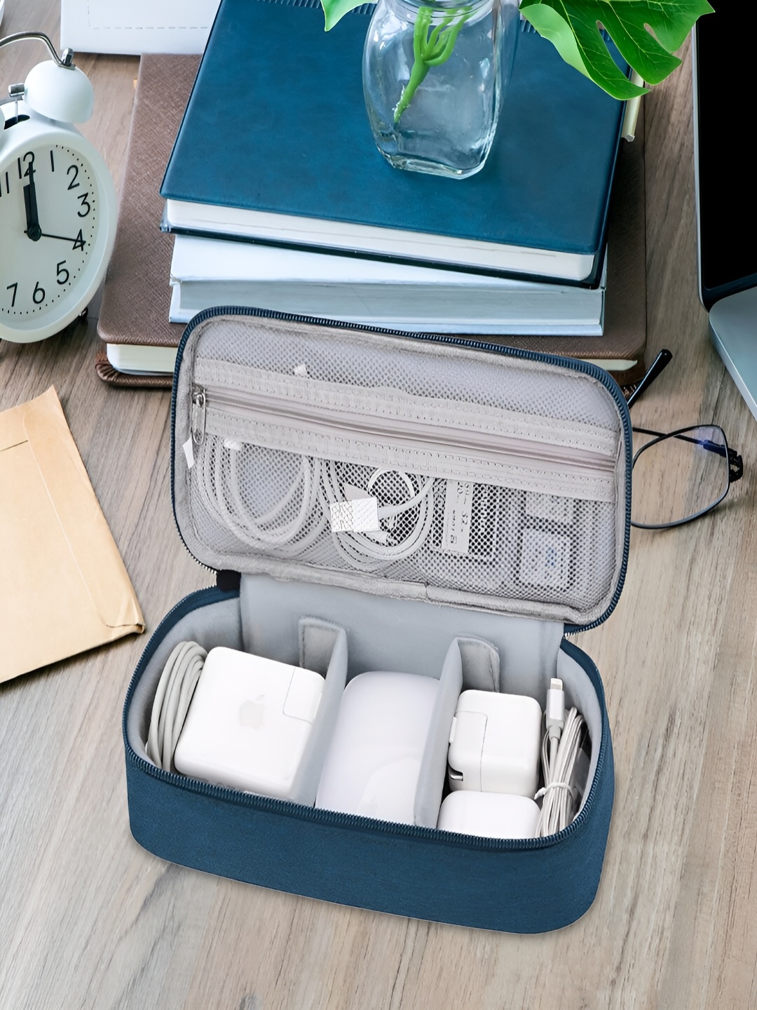 

Kuber Industries Blue Travel Organizer For Electronic 2 Comparment With Zipper