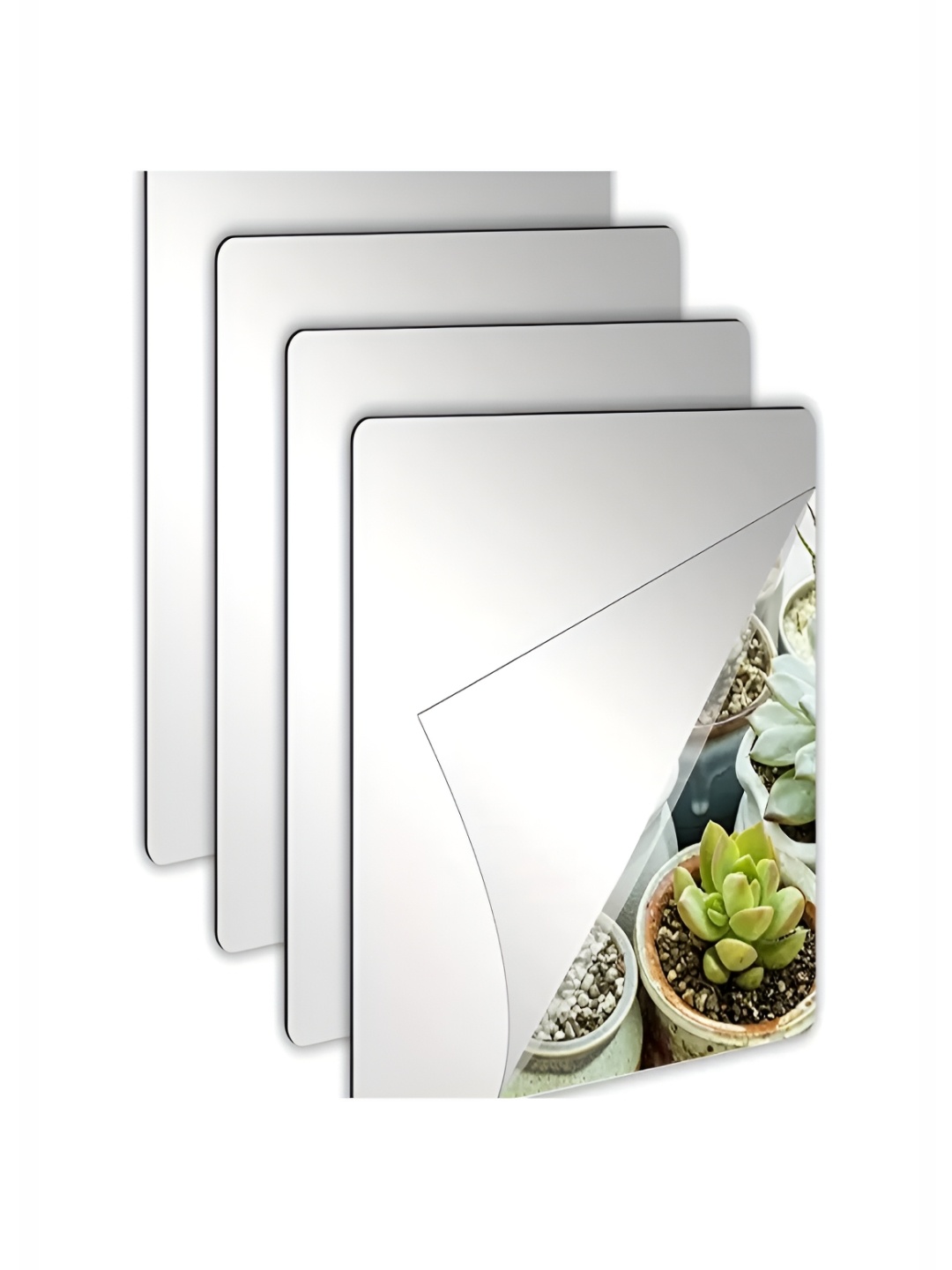 

Kuber Industries Silver Toned 4 Pieces Self Adhesive Mirror Stickers For Wall