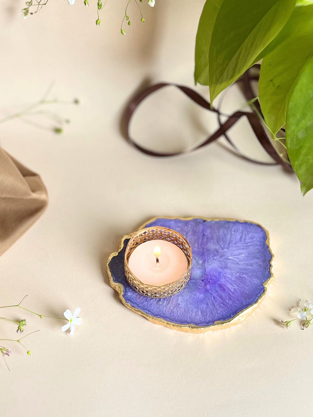 

HOMEARTE Purple Agate Tea Light Candle Holder