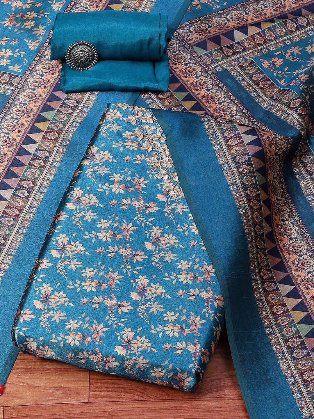 

Biba Floral Printed Gotta Patti Detailed Unstitched Dress Material, Blue