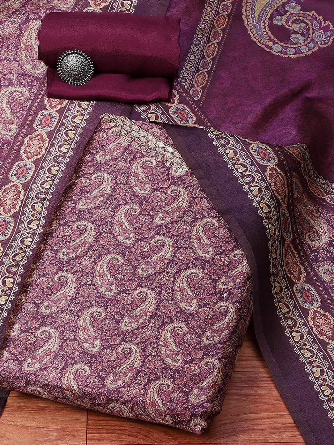 

Biba Paisley printed Unstitched Dress Material, Magenta