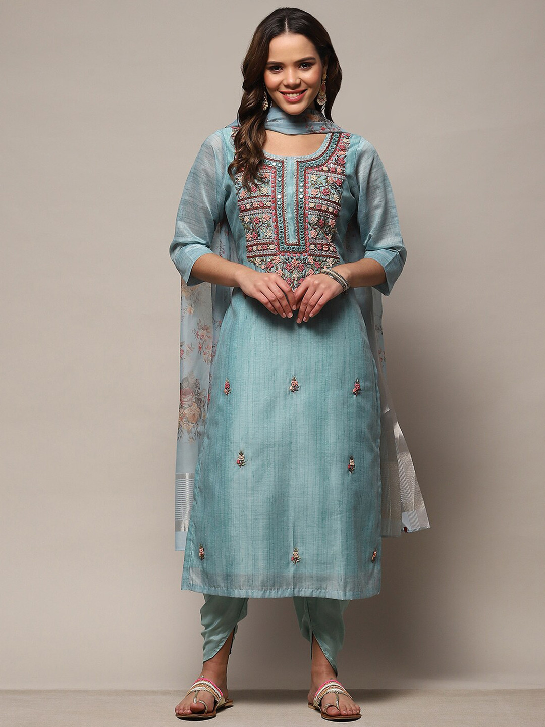 

Biba Embroidered Pure Silk Unstitched Dress Material, Blue
