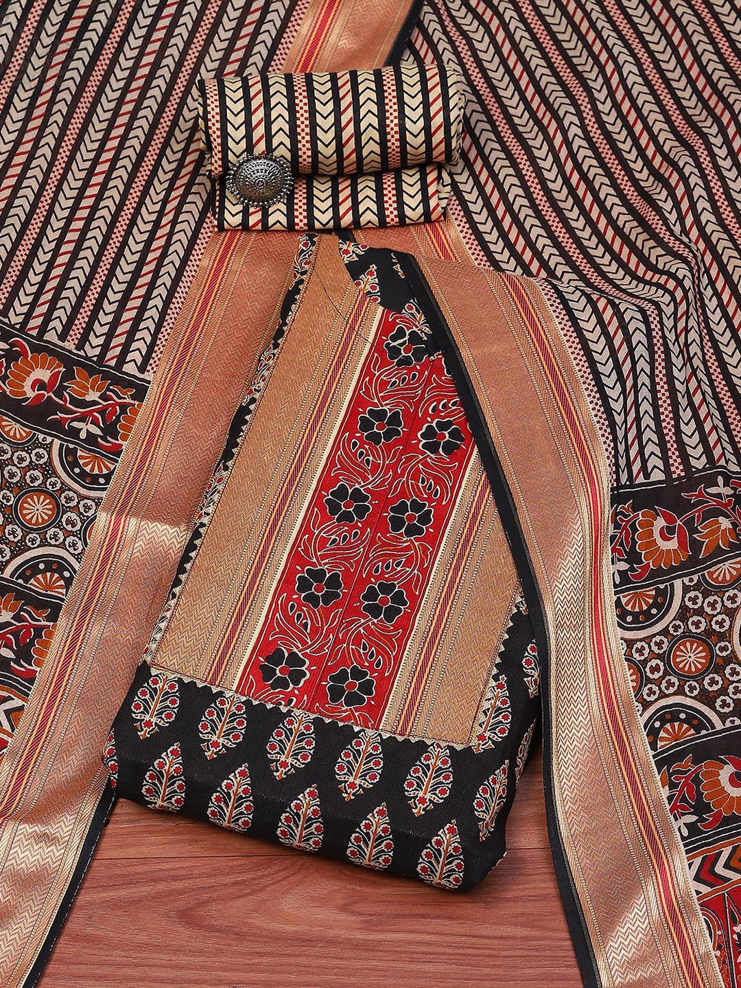 

Biba Ethnic Motifs Printed Unstitched Dress Material, Black