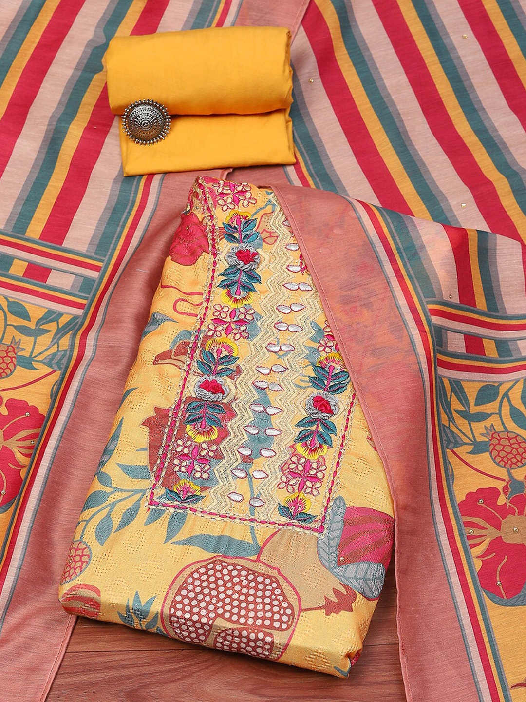 

Biba Printed Embroidered Unstitched Dress Material, Yellow