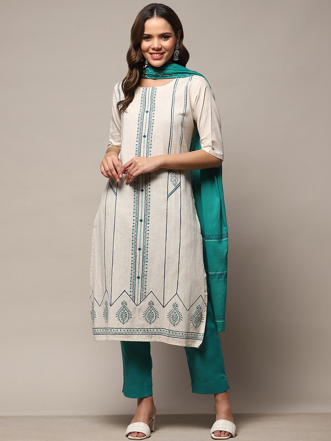 

Biba Ethnic Motifs Printed Unstitched Dress Material, Off white