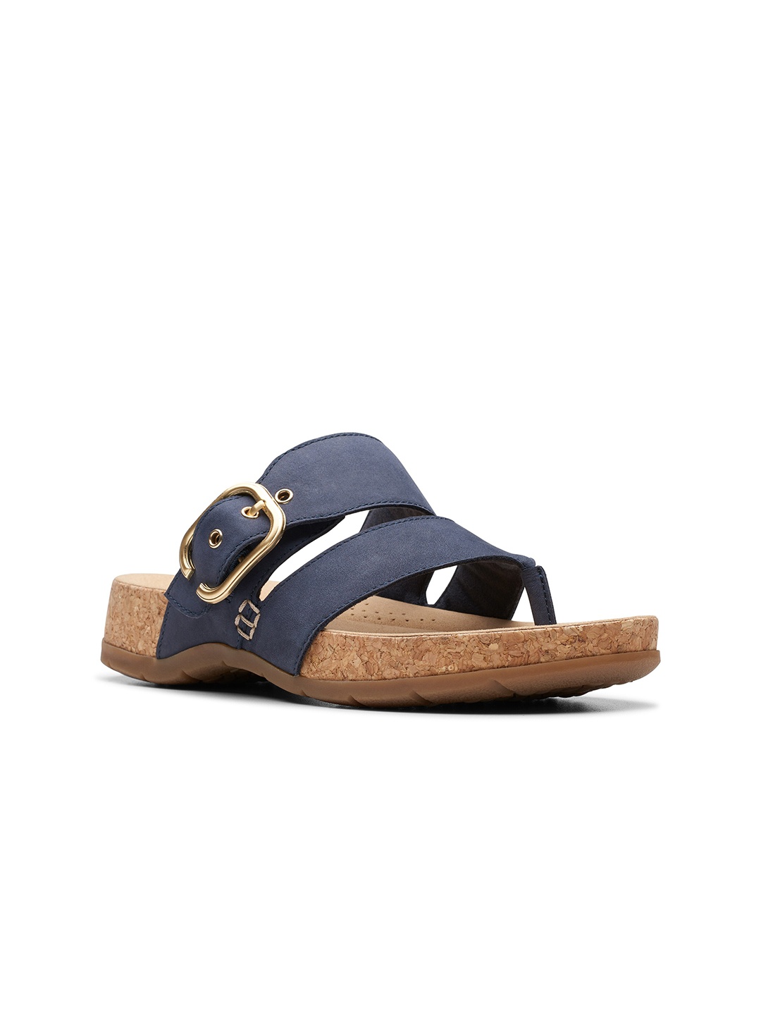 

Clarks Buckle Detailed Open Toe Flats, Navy blue