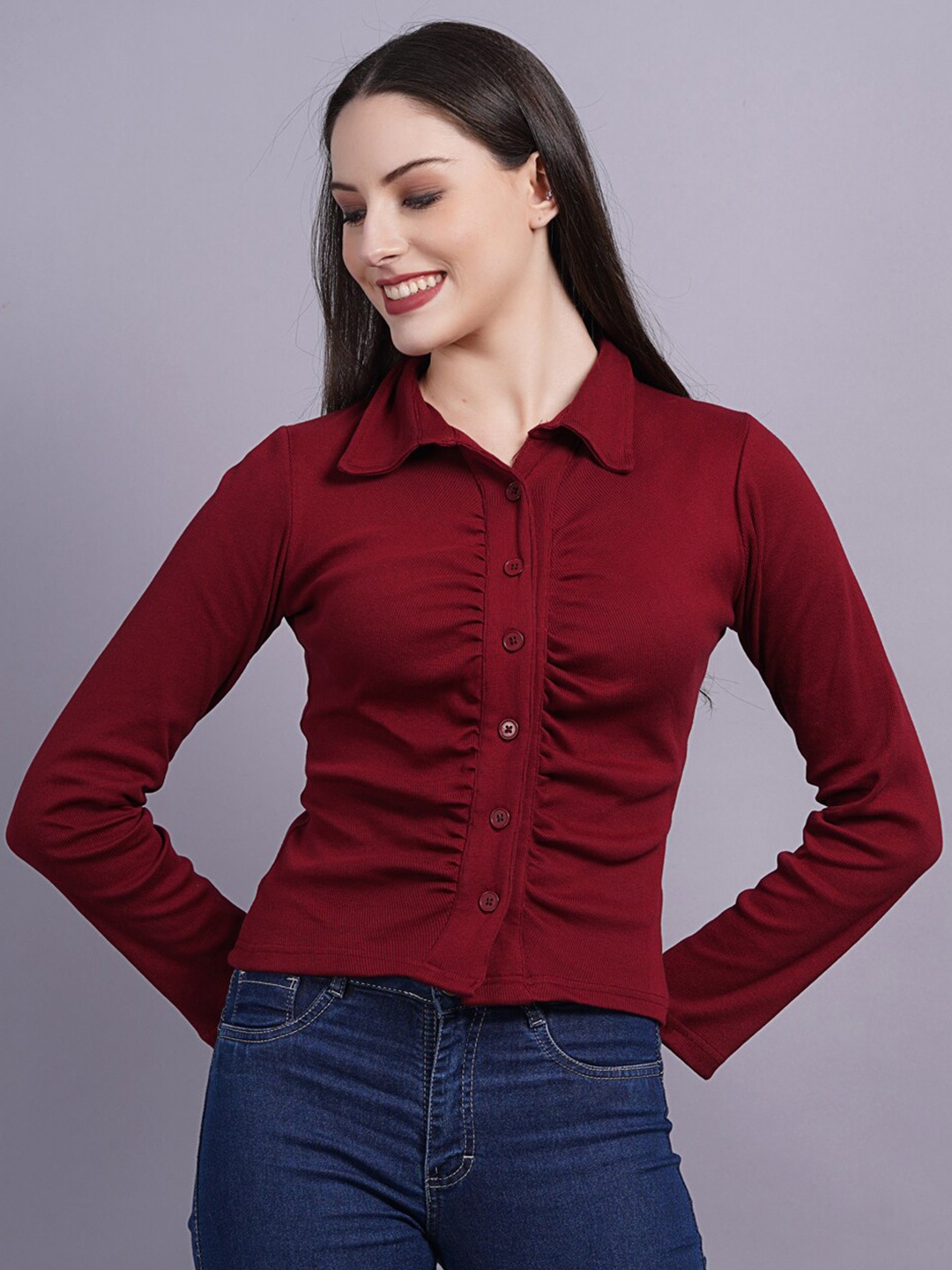 

SIGHTBOMB Cotton Shirt Style Top, Maroon