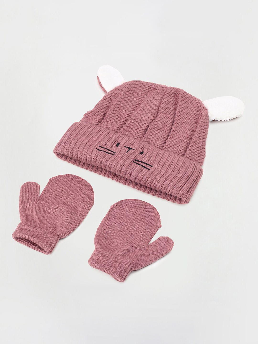 

max Girls Pack Of 2 Acrylic Mittens With Beanie, Pink