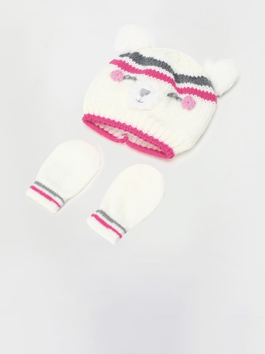 

max Infant Boys Acrylic Patterned Mittens With Beanie, White