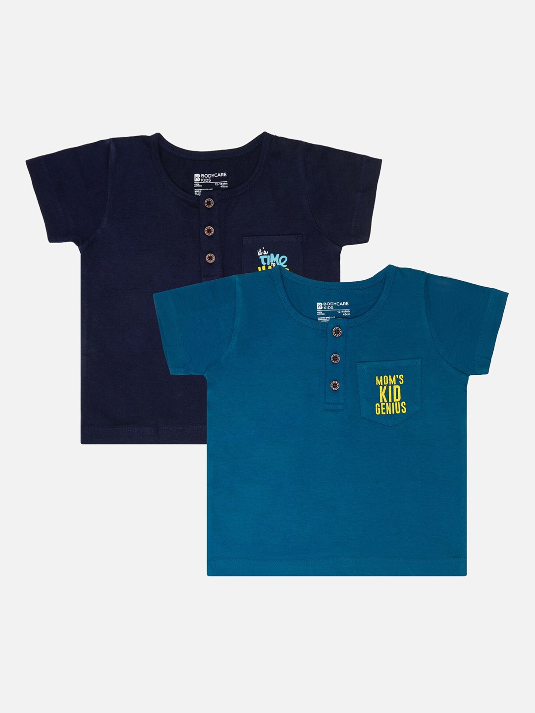 

Bodycare Boys Pack Of 2 Henley Neck Pockets Cotton T-shirt, Blue