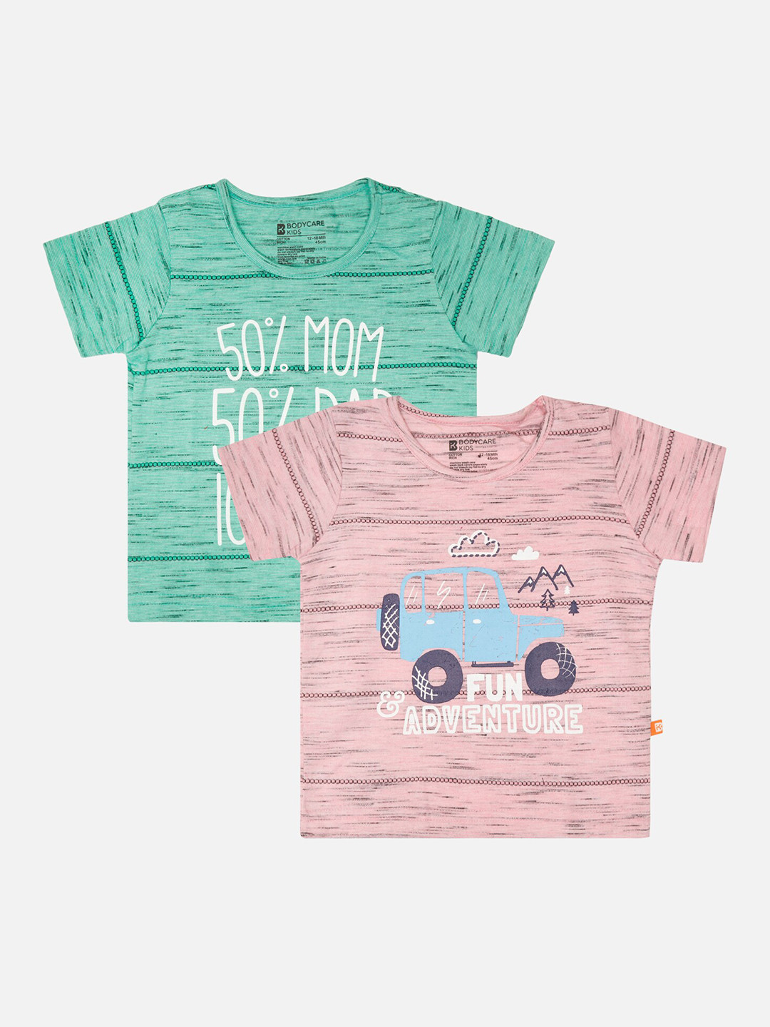 

Bodycare Boys Pack Of 2 Typography Printed Cotton Round Neck Applique Casual T-shirts, Green