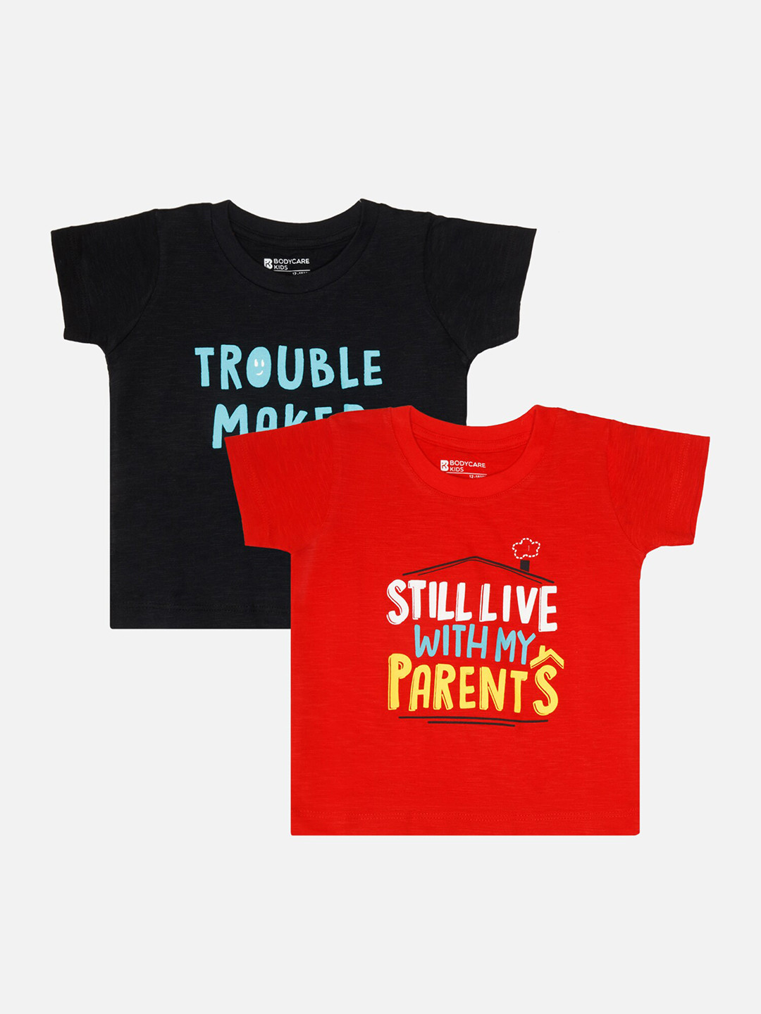 

Bodycare Boys Pack Of 2 Typography Printed Cotton T-shirts, Red