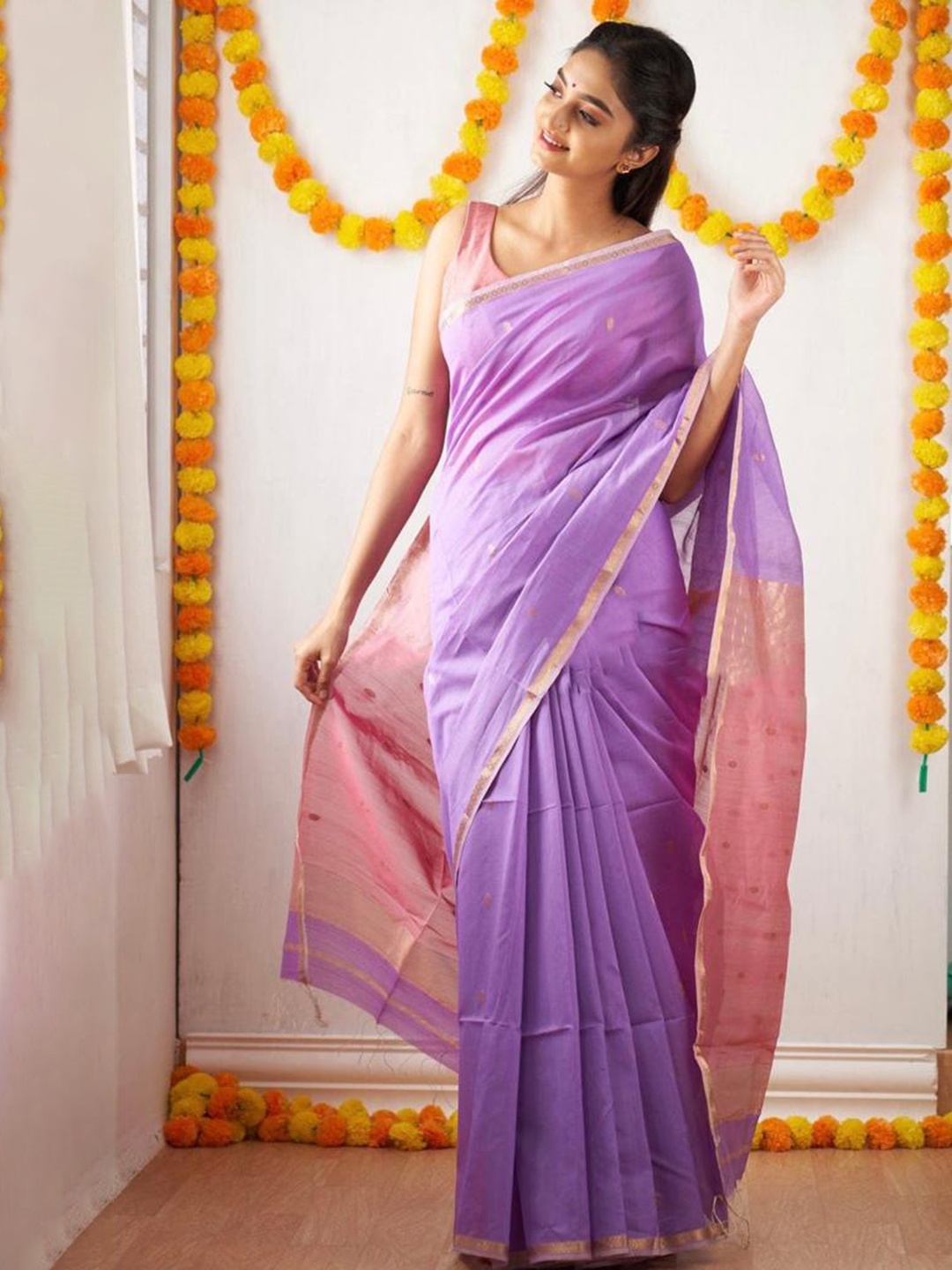 

KALINI Ethnic Motifs Woven Design Zari Saree, Lavender