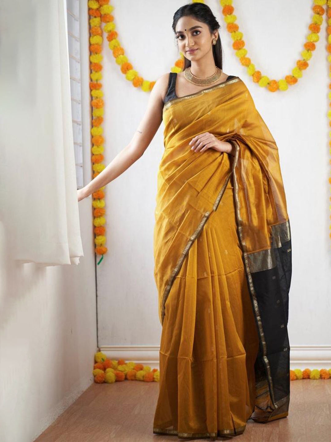 

KALINI Zari Detailed Saree, Mustard