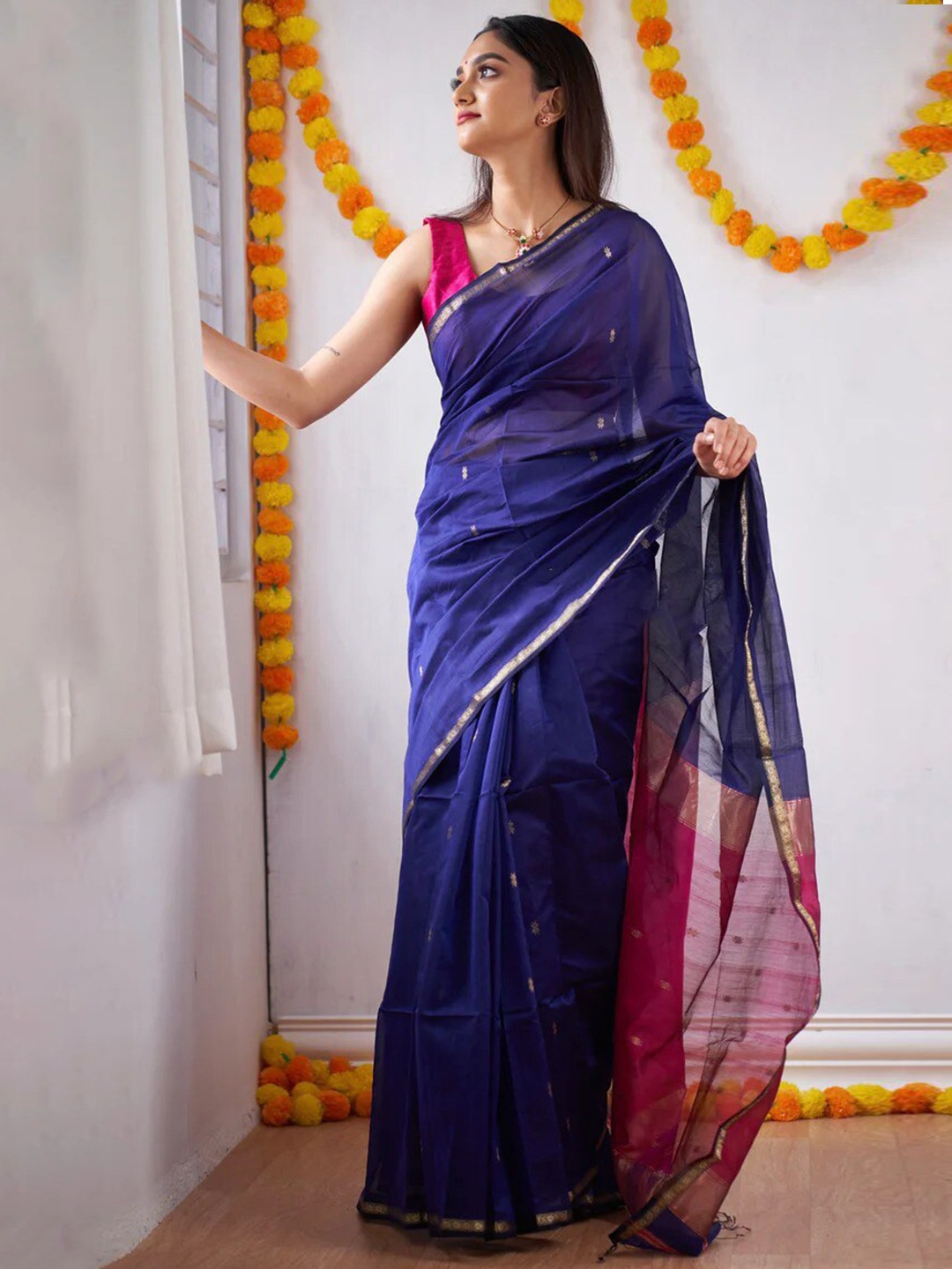 

KALINI Ethnic Motifs Woven Design Zari Saree, Navy blue