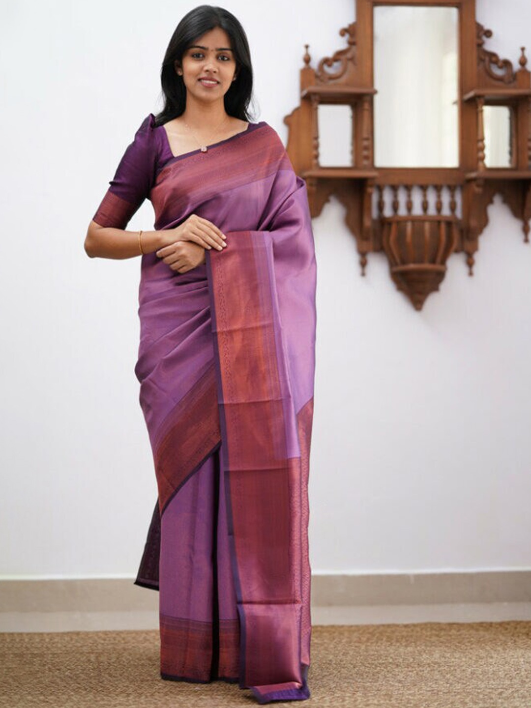 

KALINI Woven Design Zari Saree, Purple