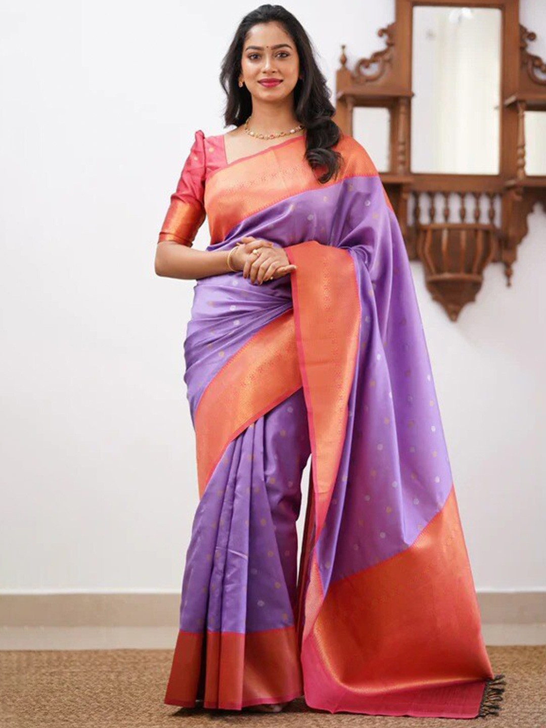 

KALINI Woven Design Zari Saree, Purple
