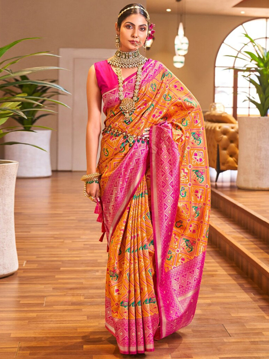 

KALINI Ethnic Motifs Woven Design Zari Art Silk Saree, Orange
