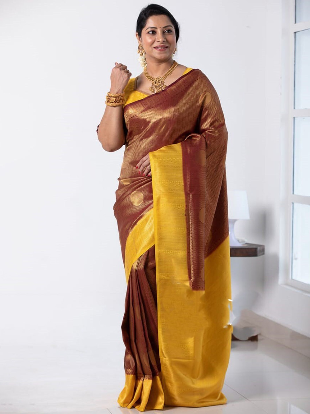 

KALINI Ethnic Motifs Woven Design Zari Art Silk Saree, Coffee brown