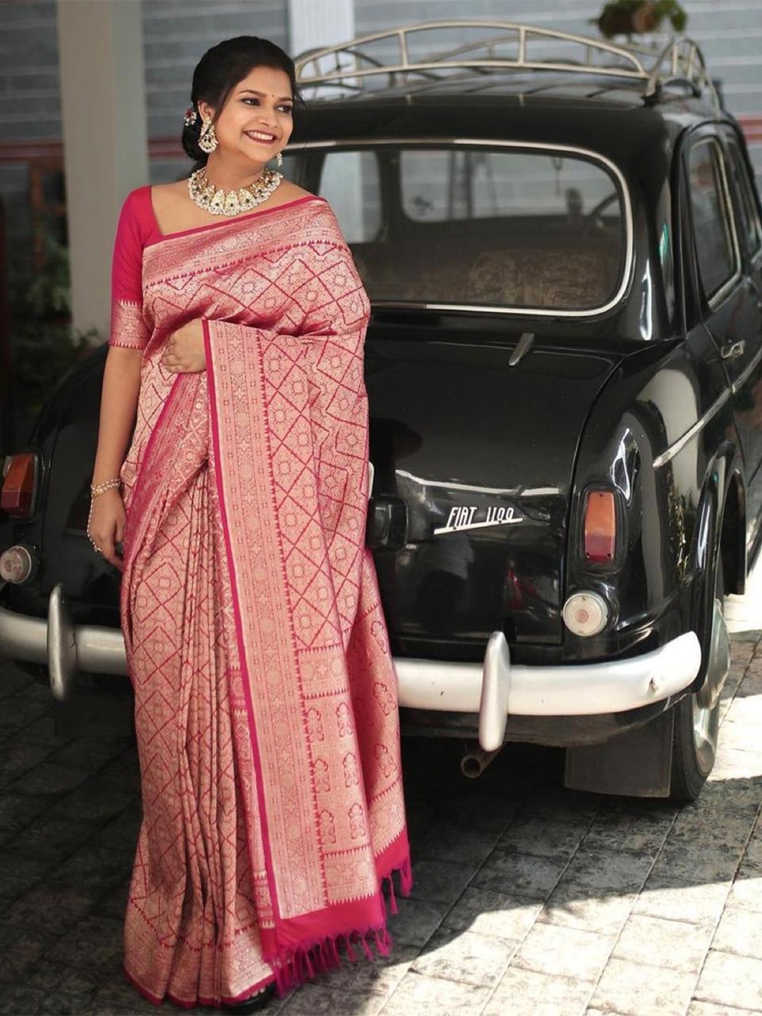 

KALINI Ethnic Motifs Woven Design Zari Art Silk Saree, Pink