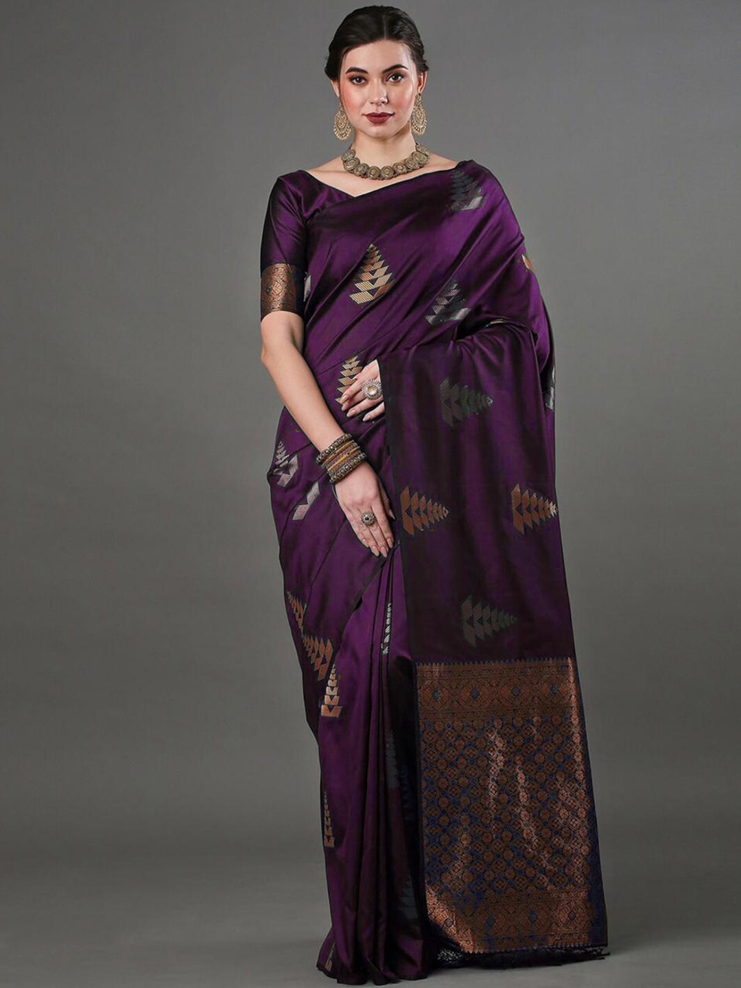 

KALINI Ethnic Motifs Woven Design Zari Saree, Purple