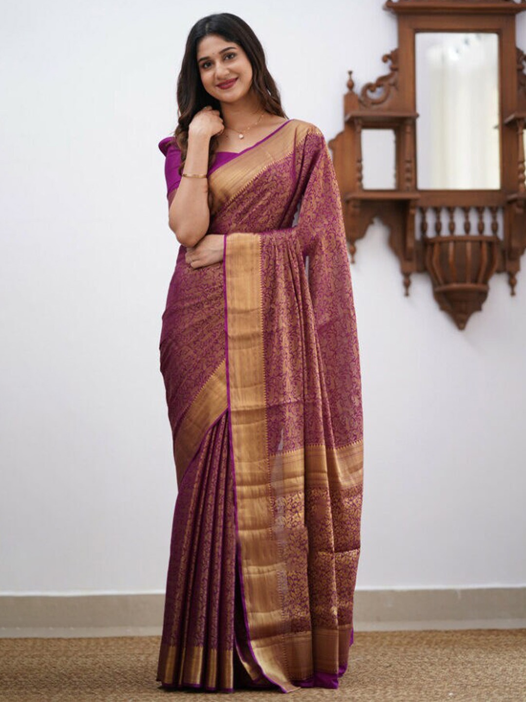 

KALINI Ethnic Motifs Woven Design Zari Saree, Magenta