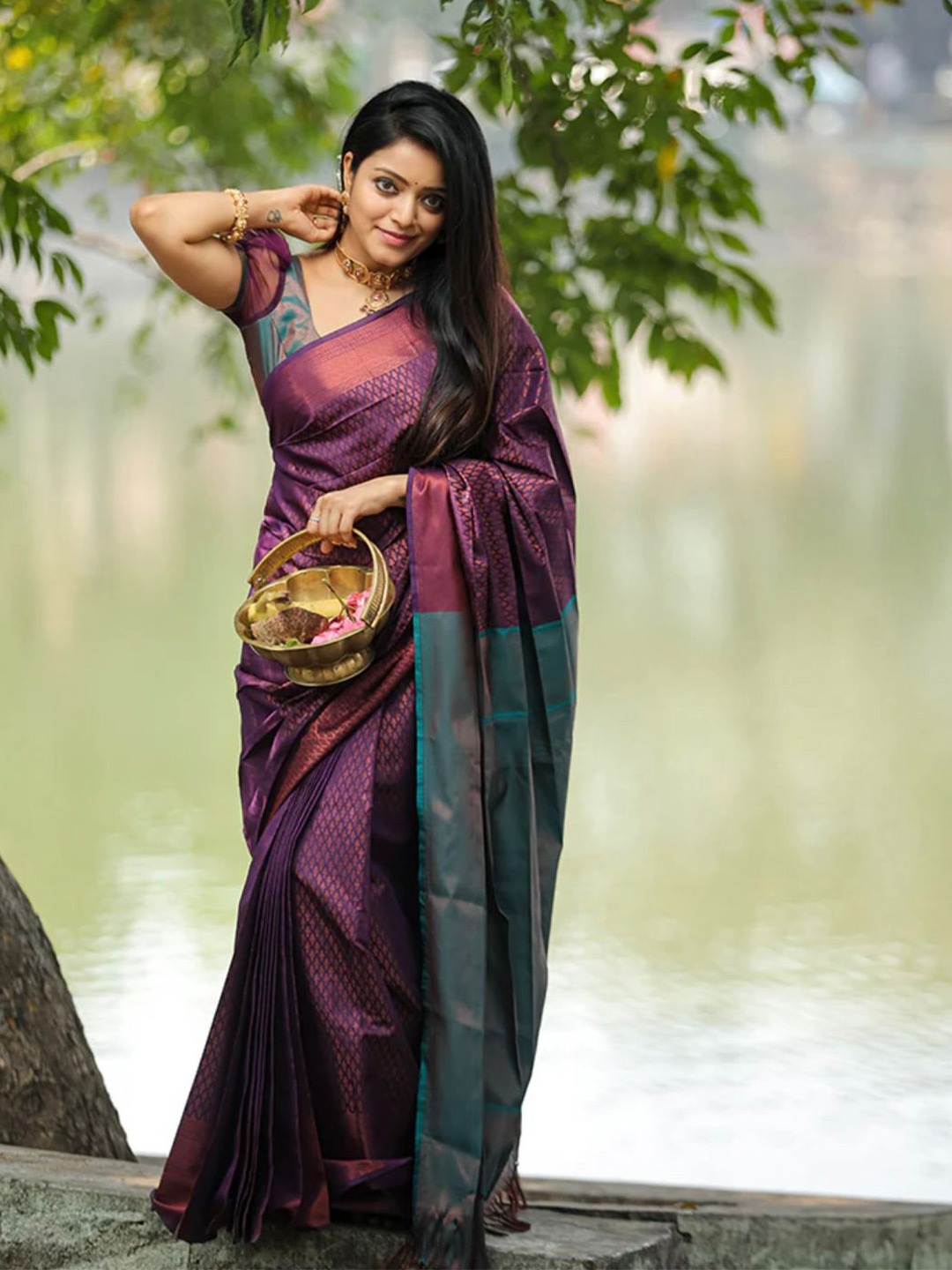 

KALINI Ethnic Motifs Zari Art Silk Saree, Purple