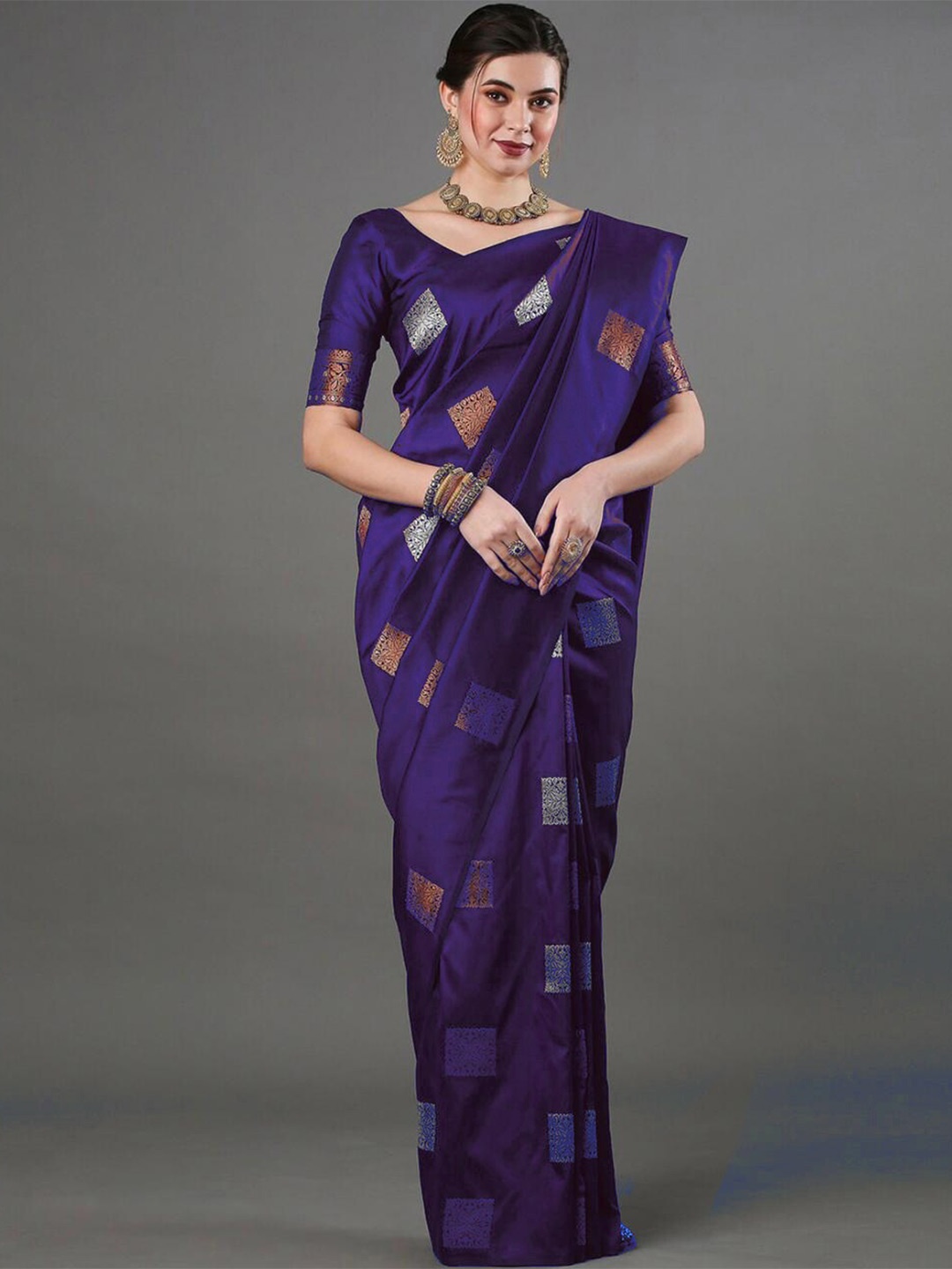 

KALINI Ethnic Motifs Woven Design Zari Saree, Purple
