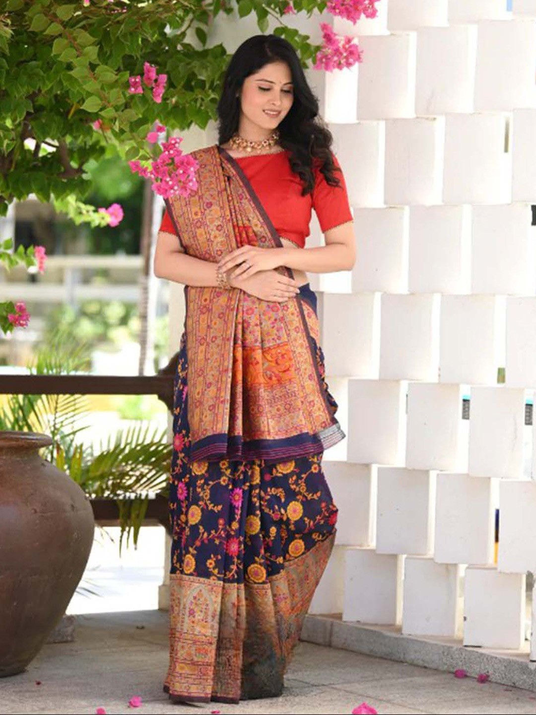 

KALINI Ethnic Motifs Zari Art Silk Saree, Blue