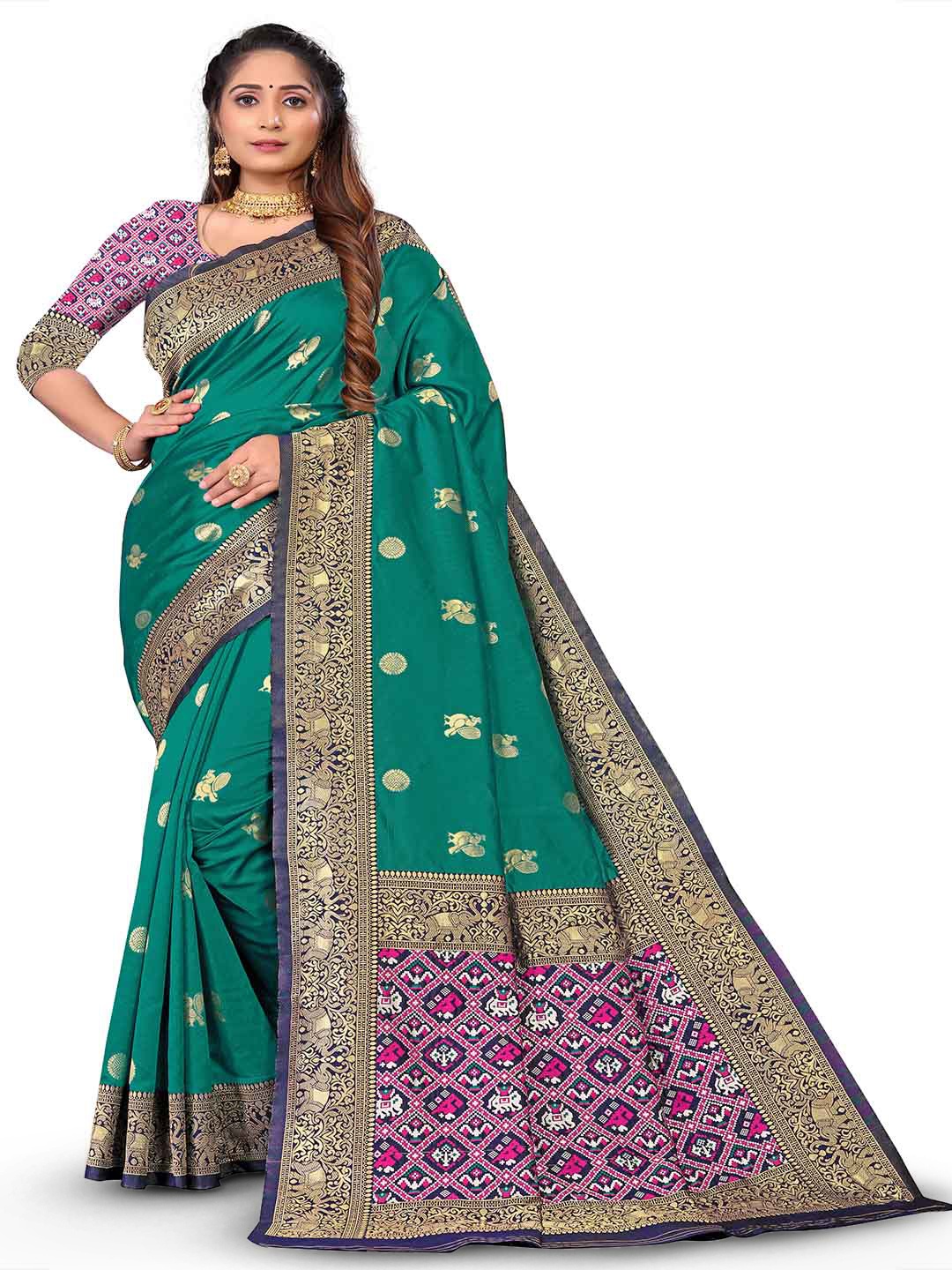 

KALINI Ethnic Motifs Woven Designed Zari Saree, Teal