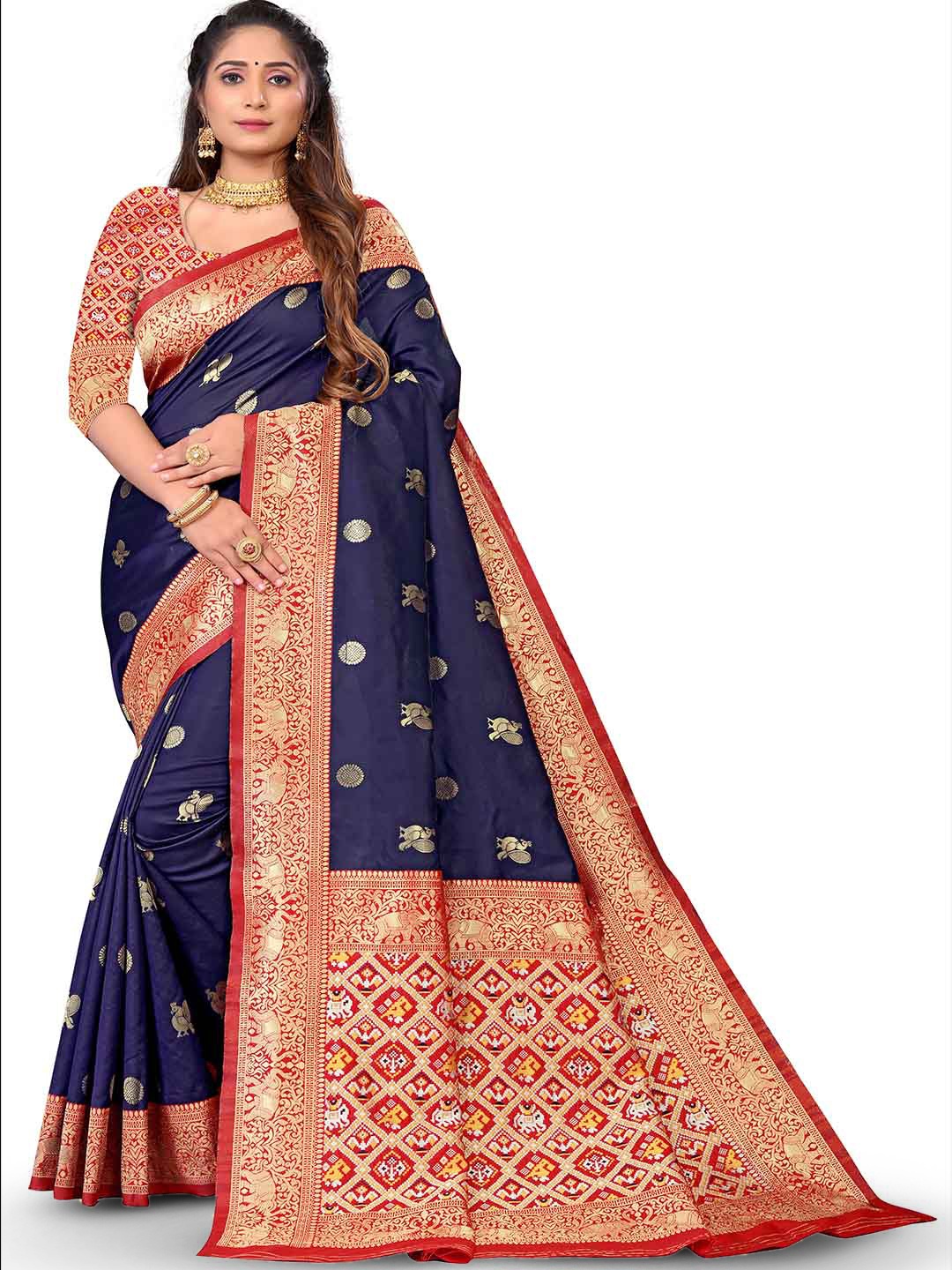 

KALINI Ethnic Motifs Woven Designed Zari Saree, Navy blue