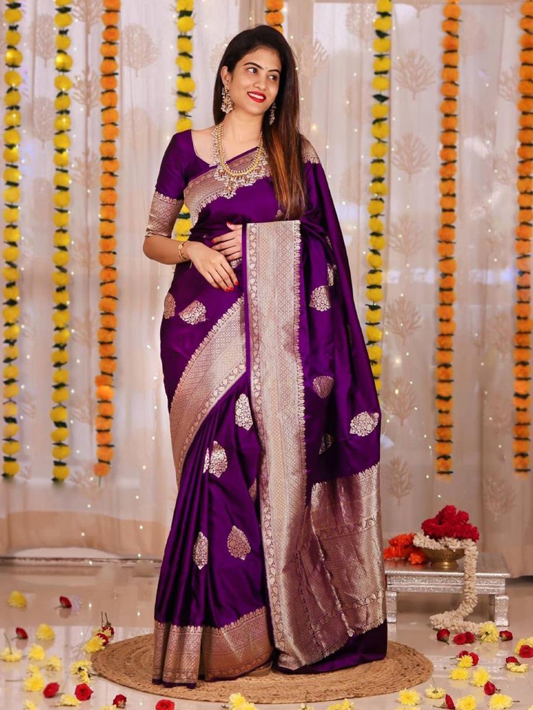 

KALINI Ethnic Motifs Woven Design Zari Saree, Purple