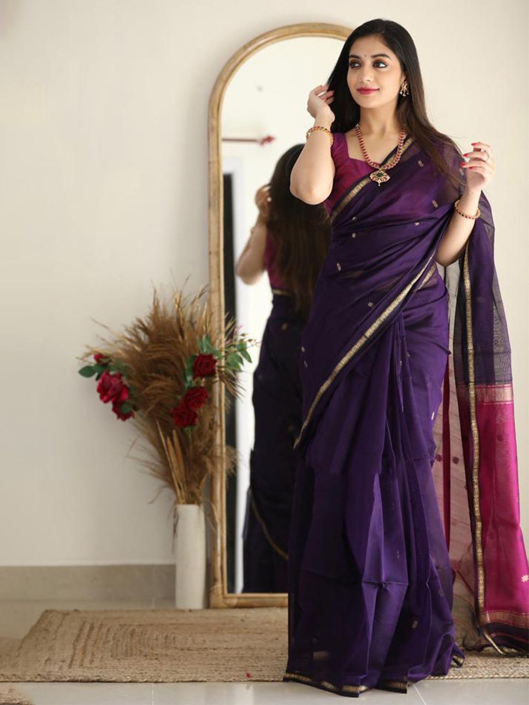 

KALINI Ethnic Motifs Woven Design Zari Saree, Burgundy