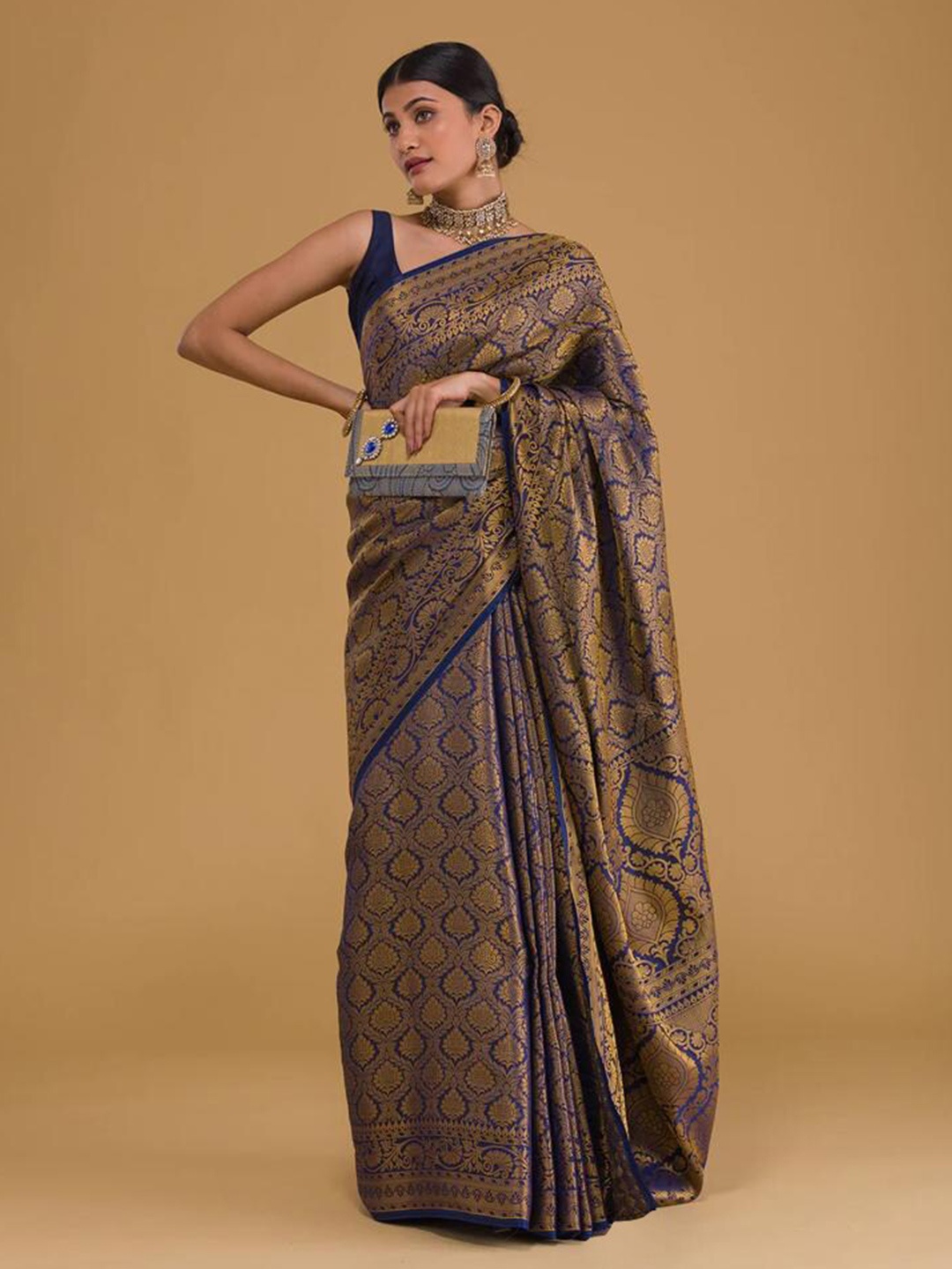 

KALINI Ethnic Motifs Zari Art Silk Saree, Blue
